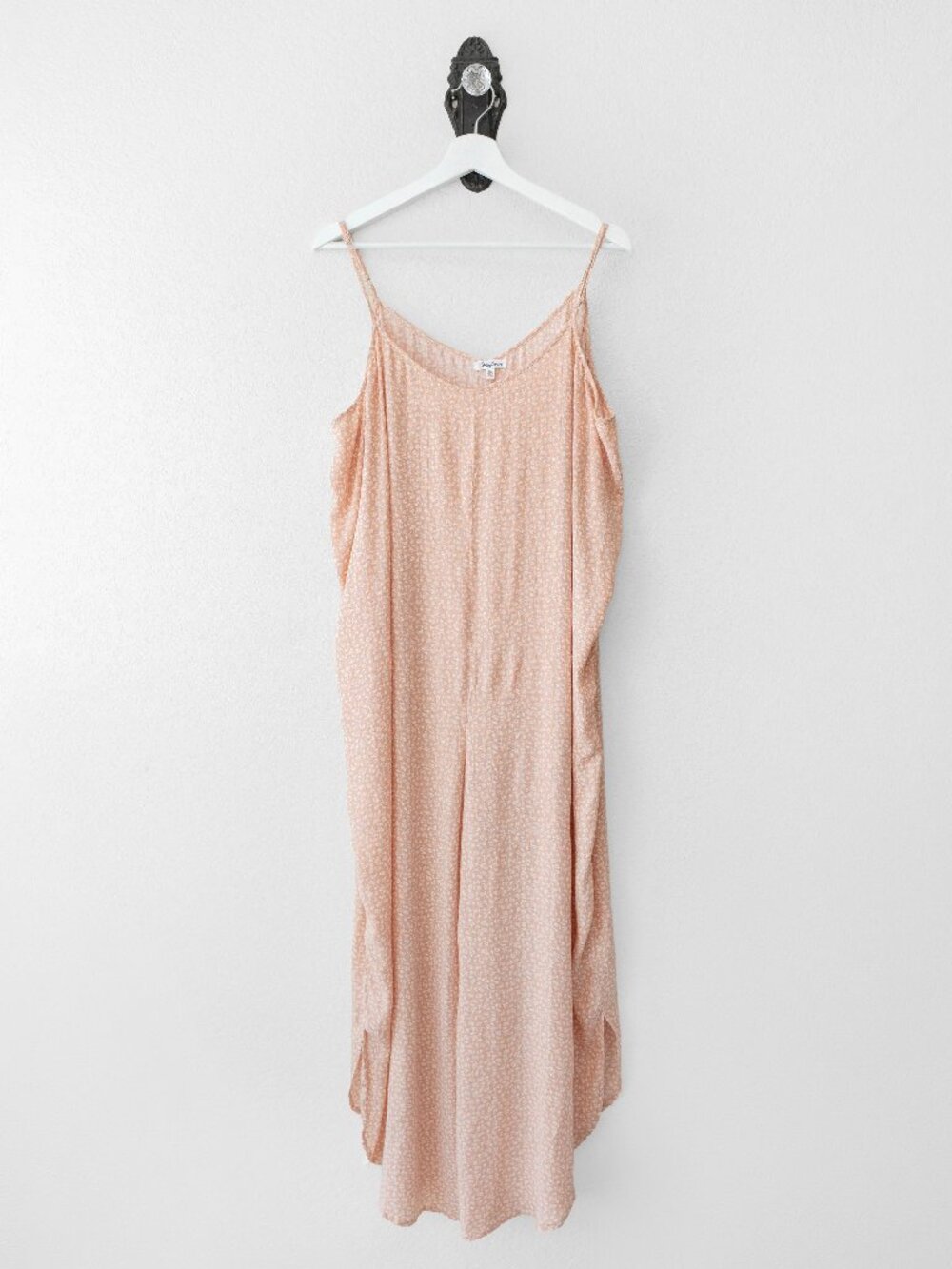 Salty Lemon Floral Wide Leg Jumpsuit XL Nude Boho Sleeveless Summer Romper